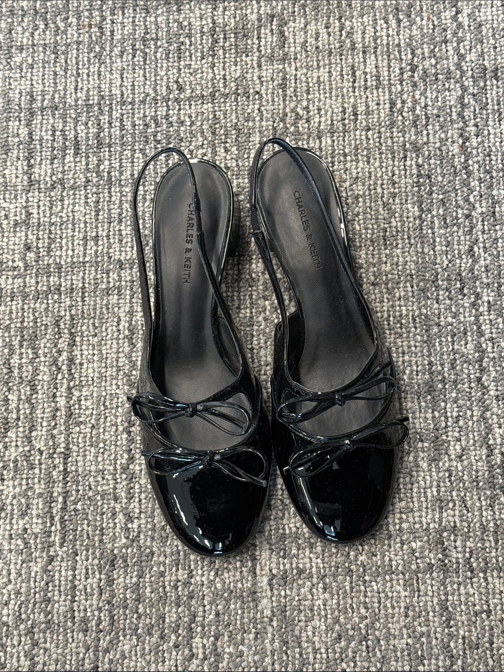 Charles & Keith Black Patent Slingback Bow Mules